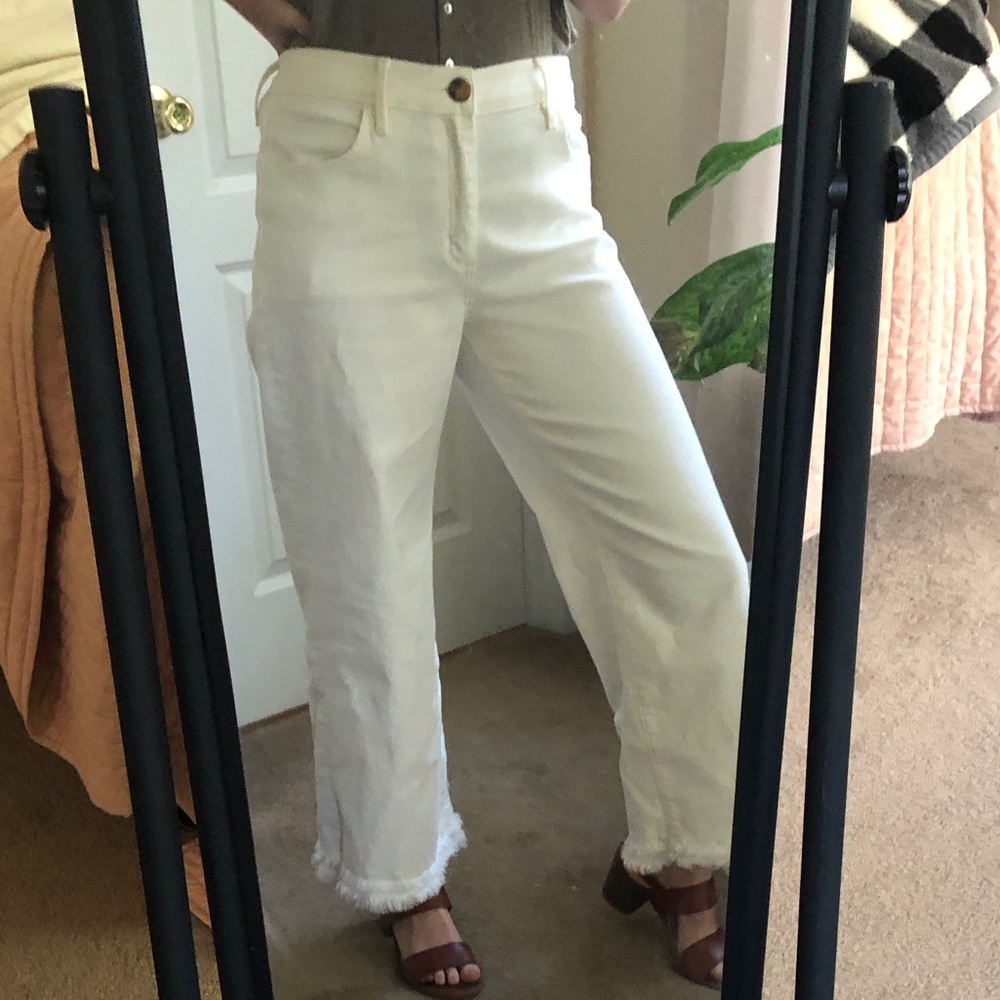 Ann Taylor Loft wide leg crop jeans with fringe